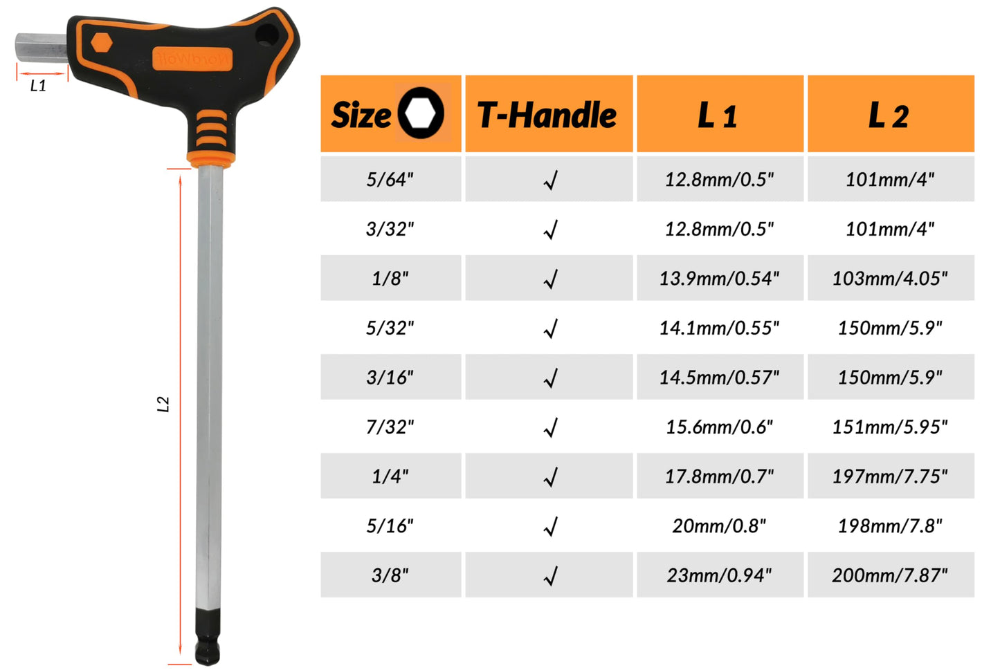 NordWolf 9-Piece T-Handle Torx Wrench Set, S2 Steel Long Arm Security Star Keys, Sizes T10 to T50 in Storage Box