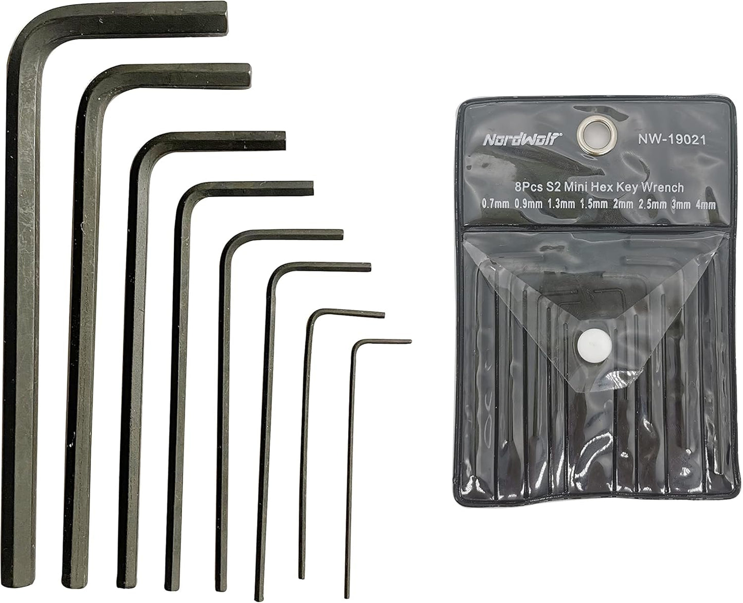 NordWolf 8-Piece Metric Short Allen Wrench Set, S2 Steel Mini Hex L-Keys, Sizes 0.7mm to 4.0mm