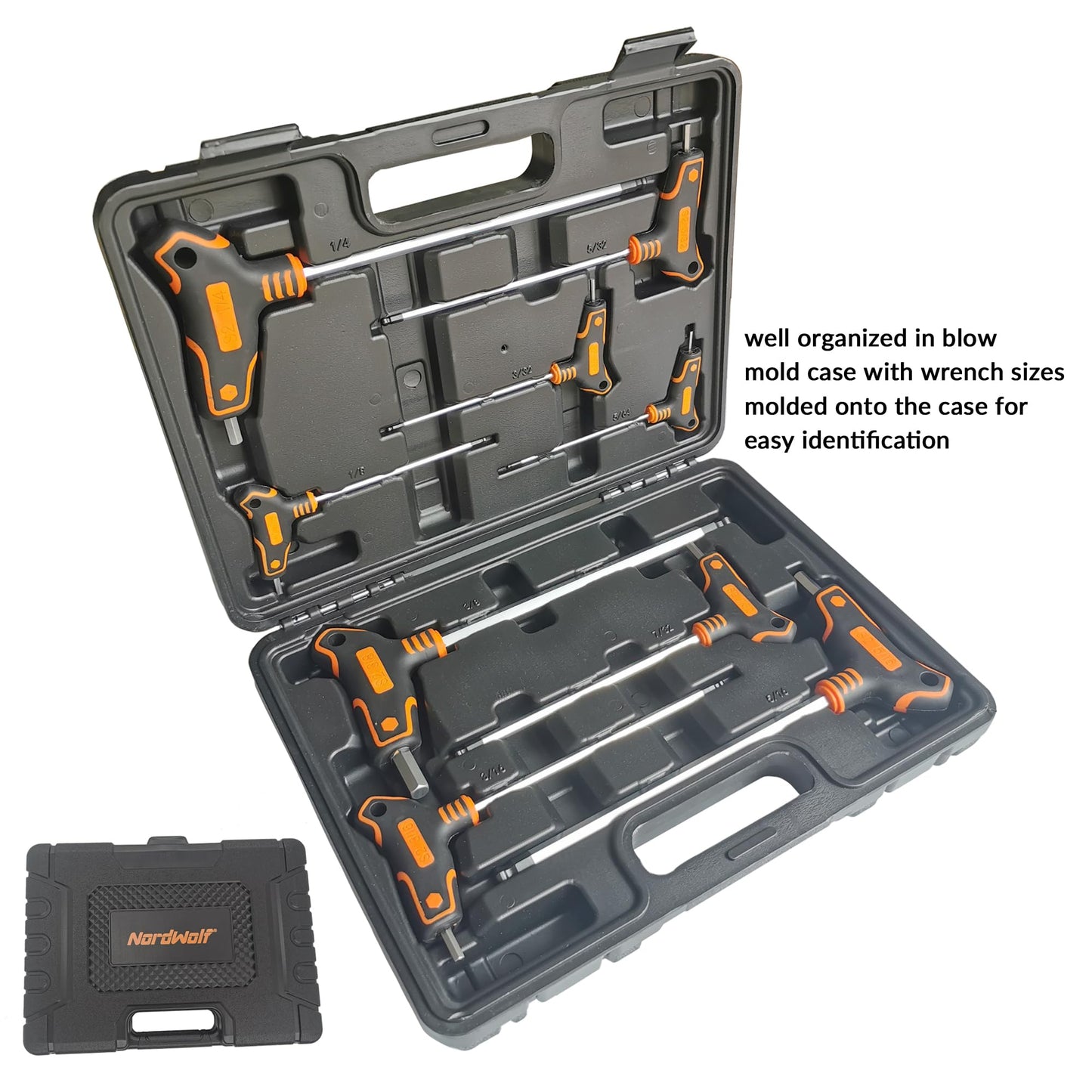 NordWolf 9-Piece T-Handle Torx Wrench Set, S2 Steel Long Arm Security Star Keys, Sizes T10 to T50 in Storage Box